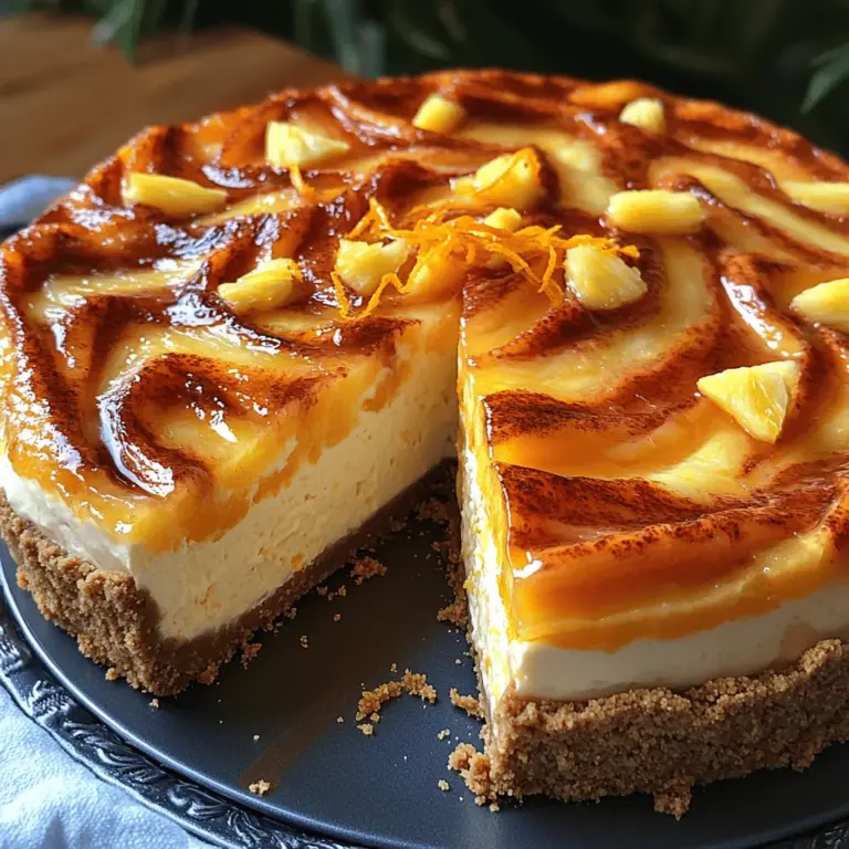As the warm sun beckons us outdoors, there's nothing quite like a dessert that encapsulates the essence of summer. Enter the No-Bake Orange Pineapple Swirl Cheesecake—a delightful, refreshing treat that perfectly balances the zesty brightness of oranges with the tropical sweetness of pineapples. This cheesecake is not only a feast for the taste buds but also a visual delight, boasting a vibrant orange and yellow swirl that invites you to indulge.