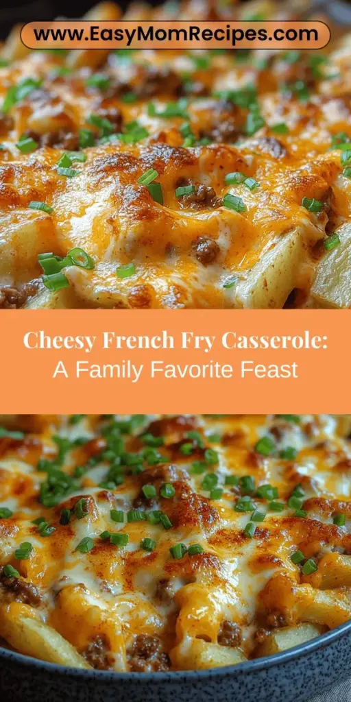 Discover the ultimate comfort food with this Cheesy French Fry Casserole Delight! This hearty dish combines crispy French fries, seasoned ground meat, and a rich blend of cheddar and mozzarella cheese for a truly indulgent experience. Perfect for family dinners or game day gatherings, it’s easy to customize with your favorite vegetables or proteins. Simple to prepare and packed with flavor, this casserole is sure to become a family favorite for years to come!
