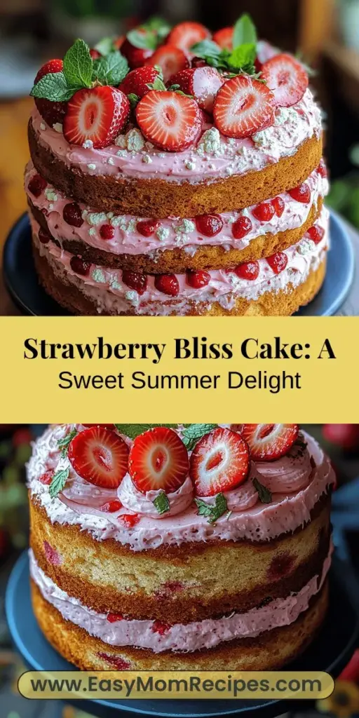 Discover the ultimate summer dessert with this Strawberry Bliss Cake recipe! Combining the sweetness of fresh strawberries with a light and fluffy cake and creamy frosting, this dessert is a feast for both the eyes and taste buds. Perfect for birthdays, picnics, or any gathering, each slice offers a burst of strawberry bliss. With easy step-by-step instructions and tips for presentation, your guests will be coming back for more. Elevate your dessert game today!