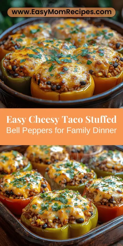 Discover a family-friendly dish that everyone will love with these Cheesy Taco Stuffed Bell Peppers. Bursting with flavor and vibrant colors, these peppers are filled with a delicious blend of seasoned meat, cheese, and wholesome ingredients. Easy to customize for various tastes and dietary needs, this recipe is perfect for weeknight dinners. Plus, it's nutritious and visually appealing, making it a fantastic addition to your dining table. Enjoy a meal that's as delightful to look at as it is to eat!