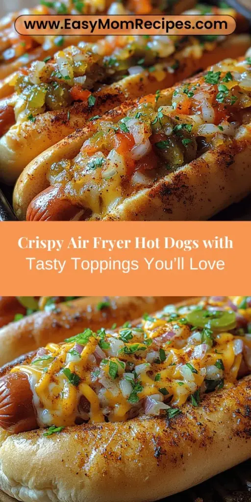 Discover the joy of making crispy air fryer hot dogs with a variety of delicious toppings! This easy recipe turns a classic meal into a gourmet experience, perfect for summer barbecues or cozy nights in. The air fryer ensures a crispy exterior while keeping the inside juicy and flavorful. From traditional mustard and ketchup to unique options like jalapeños or sriracha mayo, customize each hot dog to your taste. Enjoy a healthier, flavorful twist on a beloved dish!