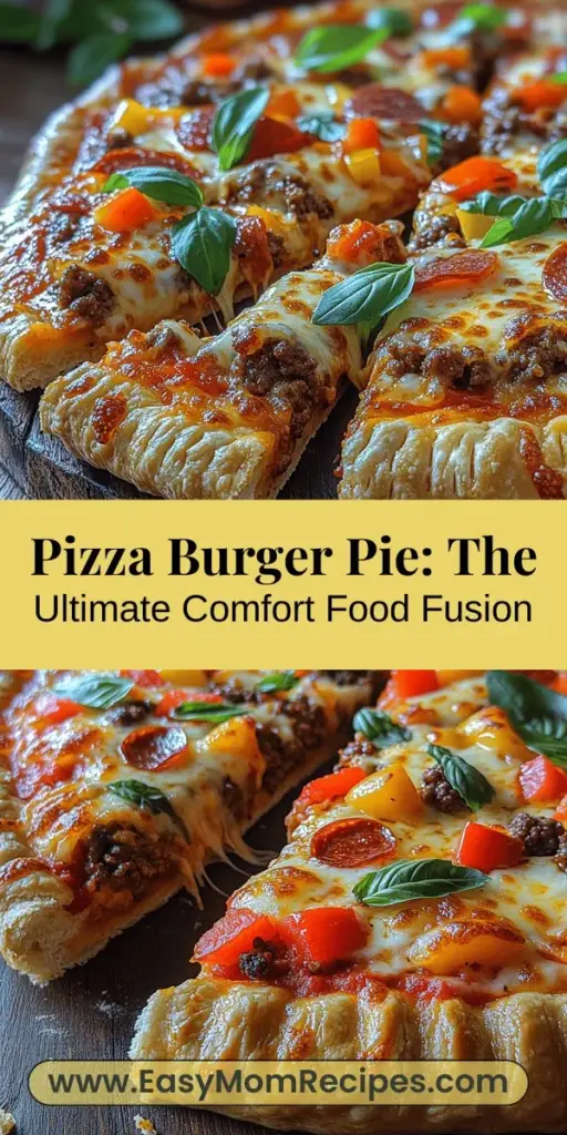 Discover the ultimate comfort food fusion with the Pizza Burger Pie! This delicious dish combines seasoned ground beef, rich marinara sauce, and gooey cheese, all encased in a flaky pie crust. Perfect for family gatherings or cozy nights in, this pie is highly customizable to satisfy all taste preferences, from spicy to vegetarian. Follow our easy steps to master this recipe and watch it become a new favorite in your home. Enjoy great taste and delightful memories around the table!