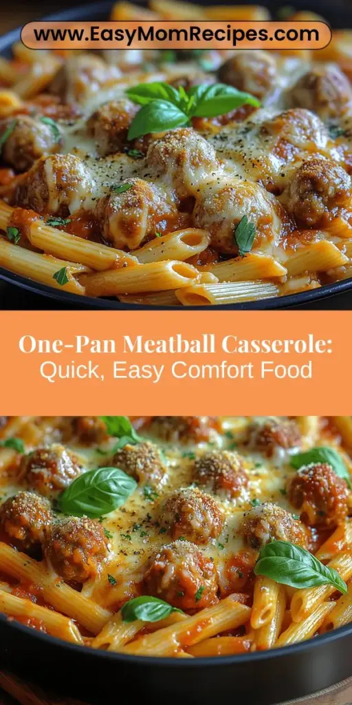 Looking for a quick, delicious dinner option? Try this one-pan Dump & Bake Meatball Casserole! With minimal prep and easy cleanup, it's perfect for busy weeknights. Simply combine frozen meatballs, penne pasta, marinara sauce, and your favorite cheese in one dish, pop it in the oven, and let it do the work! This comforting meal is customizable, family-friendly, and guarantees satisfying flavors that everyone will love. Enjoy a hearty dinner with ease!