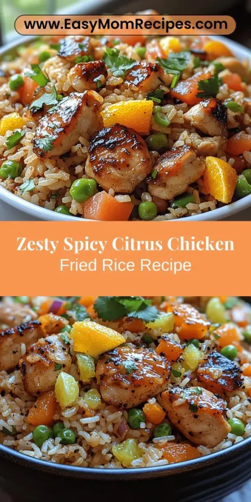 Discover the perfect blend of spice, citrus, and savory goodness with this Spicy Citrus Chicken Fried Rice recipe. Combining tender chicken thighs, vibrant mixed vegetables, and day-old jasmine rice, this dish offers a delightful twist on a classic favorite. With a zesty marinade and high-heat stir-frying technique, you'll achieve a perfectly crispy texture and delicious flavor in every bite. Ideal for quick weeknight dinners or meal prep, this recipe is a must-try for flavor enthusiasts!