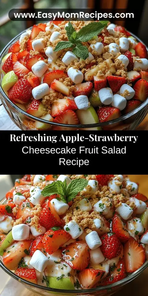 Experience the taste of summer with the Apple-Strawberry Cheesecake Fruit Salad! This easy-to-make dessert combines fresh strawberries and crisp apples with a creamy cheesecake-inspired mixture, making it a perfect treat for any occasion. Ideal for picnics, barbecues, or brunches, this vibrant salad offers a delightful balance of flavors and textures. Impress your guests with its refreshing sweetness and elegant presentation that caters to both kids and adults alike.