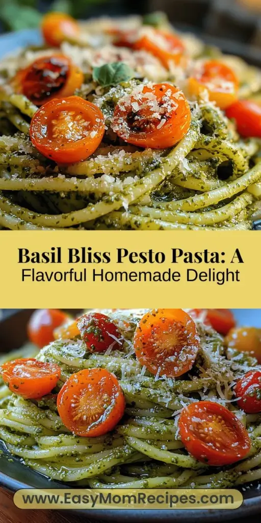 Discover the vibrant flavors of Basil Bliss Pesto Pasta, a delightful dish that combines homemade pesto with fresh pasta for an unforgettable culinary experience. Made with fresh basil, Parmesan, garlic, and high-quality olive oil, this recipe offers a burst of flavor and essential nutrients. Perfect for any occasion, it allows for creativity with ingredient variations while remaining nourishing and satisfying. Bring the tastes of Italy to your kitchen with this simple, yet impressive recipe!