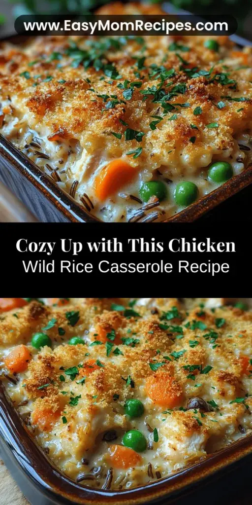 Discover the ultimate comfort food with this Cozy Chicken Wild Rice Casserole recipe. Perfect for chilly evenings, this dish combines tender chicken, nutty wild rice, and colorful vegetables, all enveloped in a creamy sauce for a satisfying meal. Easy to prepare and customize, it's ideal for family gatherings or weeknight dinners. Bake until golden and crispy on top, and serve with a fresh salad or roasted veggies for a complete meal that warms the soul. Dive into cozy flavors that bring everyone together!