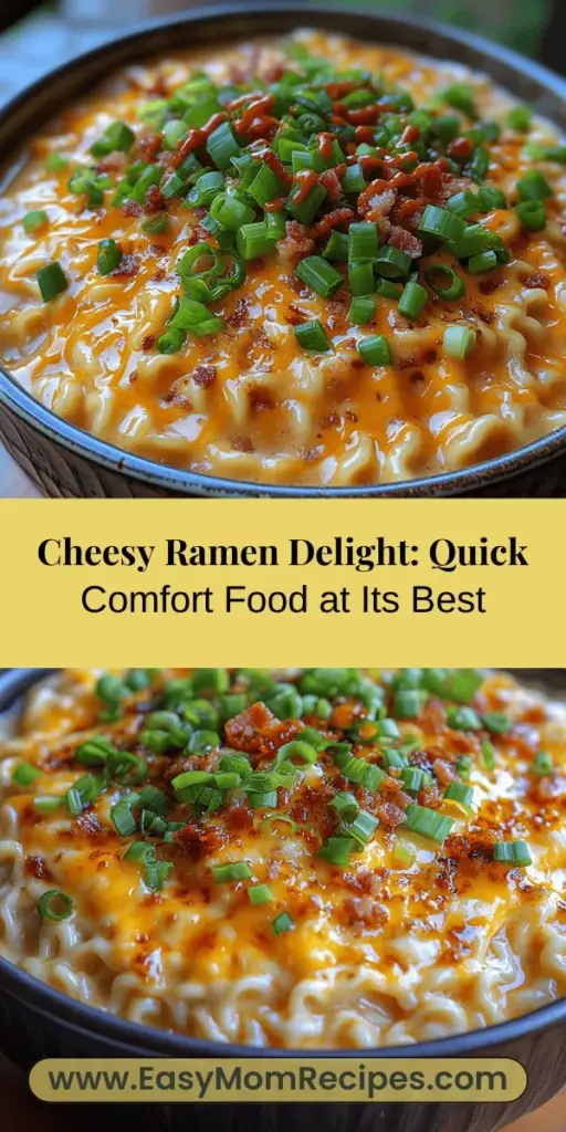 Discover the ultimate comfort food with Cheesy Ramen Delight! This quick and easy dish takes beloved instant ramen noodles to new heights with a rich, creamy cheese sauce. Perfect for busy weeknights, it offers endless customization options, allowing you to add your favorite toppings like crispy bacon, sautéed mushrooms, or fresh herbs. With its nostalgic flavors and satisfying textures, Cheesy Ramen Delight is sure to become a household favorite for all ages!