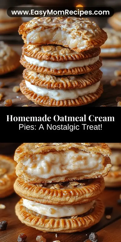 Relive your childhood with homemade oatmeal cream pies! This classic recipe combines soft, chewy oatmeal cookies with a rich, creamy filling that perfectly balances sweetness and a hint of vanilla. Easy to make, these treats evoke nostalgia and are great for any occasion. Customize with raisins or nuts for added texture. Baking your own brings unmatched flavor that will have everyone asking for seconds. Dive into this comforting dessert today!