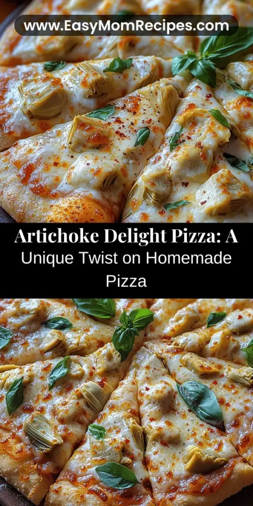 Discover the deliciousness of Artichoke Delight Pizza, a unique twist on traditional pizza that elevates your homemade meal experience. This recipe combines tender artichokes with gooey mozzarella and sharp Parmesan, all on a crispy crust. Perfect for any occasion, it's crafted with flavorful marinara sauce, aromatic herbs, and garnished with fresh basil and olive oil. Treat your family and friends to a pizza that's as impressive as it is tasty—your culinary adventure awaits!