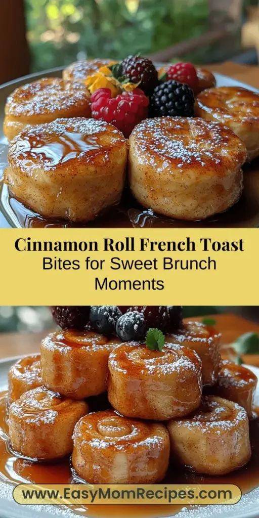 Indulge in the delicious fusion of two breakfast classics with Cinnamon Roll French Toast Bites. This easy recipe transforms soft cinnamon rolls into bite-sized morsels coated in a custard-like batter, perfect for any brunch gathering. With simple ingredients and customizable options, you can create a sweet treat that's both indulgent and satisfying. Serve them warm, topped with fresh berries and syrup, and watch them become the star of your morning spread!