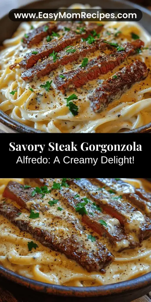 Indulge in a culinary delight with Savory Steak Gorgonzola Alfredo, featuring succulent ribeye steak paired with a rich, creamy Alfredo sauce. This dish combines the bold flavors of Gorgonzola and Parmesan, enveloping fettuccine for a truly luxurious dining experience. Perfect for any occasion—whether a cozy family dinner or an intimate date night—this recipe will impress with its exquisite taste and elegant presentation. Explore the flavors and elevate your next meal!