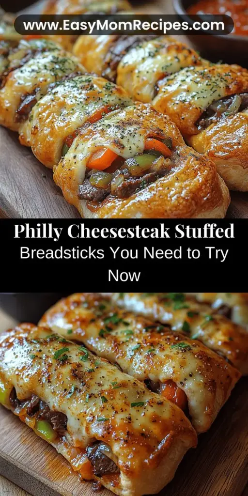 Indulge in the ultimate comfort food with our Philly Cheesesteak Stuffed Cheesy Breadsticks recipe! This delightful fusion combines the classic flavors of a Philly cheesesteak—savory ribeye steak, gooey cheese, and sautéed onions and bell peppers—inside warm, cheesy breadsticks. Perfect for game day snacks or cozy family dinners, this easy-to-follow recipe captures the essence of Philadelphia’s culinary heritage while offering a fun, shareable twist. Enjoy these mouthwatering bites fresh from your kitchen!