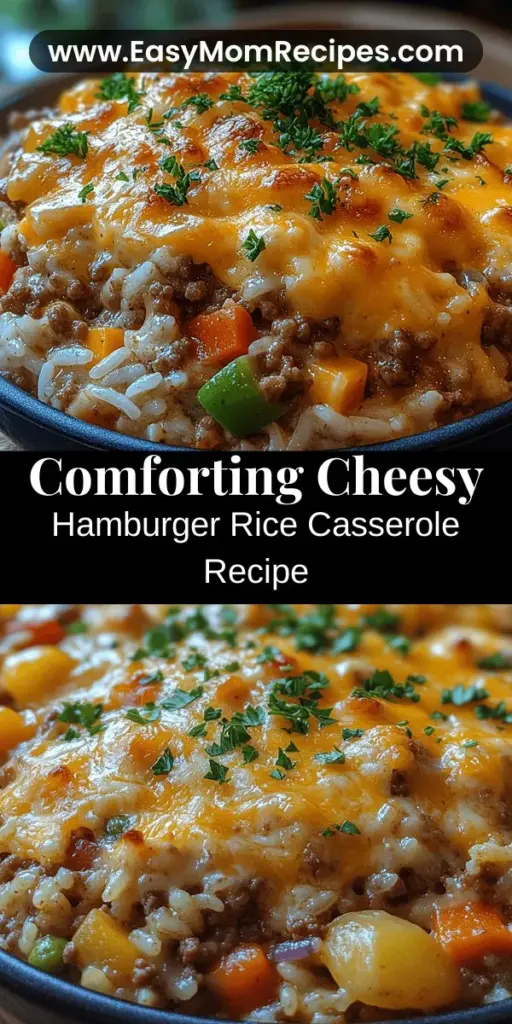 Discover the ultimate comfort food with the Cheesy Delight Hamburger Rice Casserole! This easy one-dish meal combines tender ground beef, fluffy rice, and creamy cheddar, creating a deliciously satisfying dinner that's perfect for busy weeknights. Packed with nutritious ingredients like diced tomatoes and mixed vegetables, this hearty casserole is not only flavorful but also a family favorite. Gather around the table and enjoy the warmth and joy of home-cooked goodness!