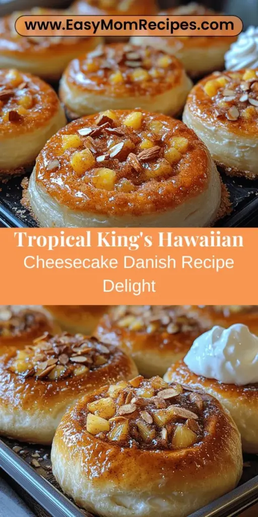 Looking to wow your guests with a unique dessert? Try the King’s Hawaiian Cheesecake Danish, where tropical flavors meet elegance. This delightful treat features the soft sweetness of King’s Hawaiian Sweet Bread Rolls paired with a creamy cheesecake filling, enhanced by fresh pineapple. Perfect for brunches, gatherings, or special occasions, this recipe is simple and versatile. With easy steps and minimal ingredients, you’ll create a stunning dessert that’s sure to be a hit!