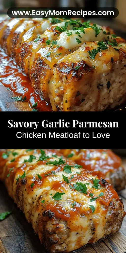 Discover a delightful twist on a classic comfort food with Garlic Parmesan Chicken Meatloaf. This savory dish combines lean ground chicken with the rich flavors of Parmesan cheese and garlic, ensuring a moist and tender result. Perfect for family dinners or special occasions, each slice features a cheesy center and is topped with savory marinara sauce. Explore this easy recipe that will impress your loved ones and become a staple in your kitchen. Enjoy the delicious journey of flavors and textures with every bite!