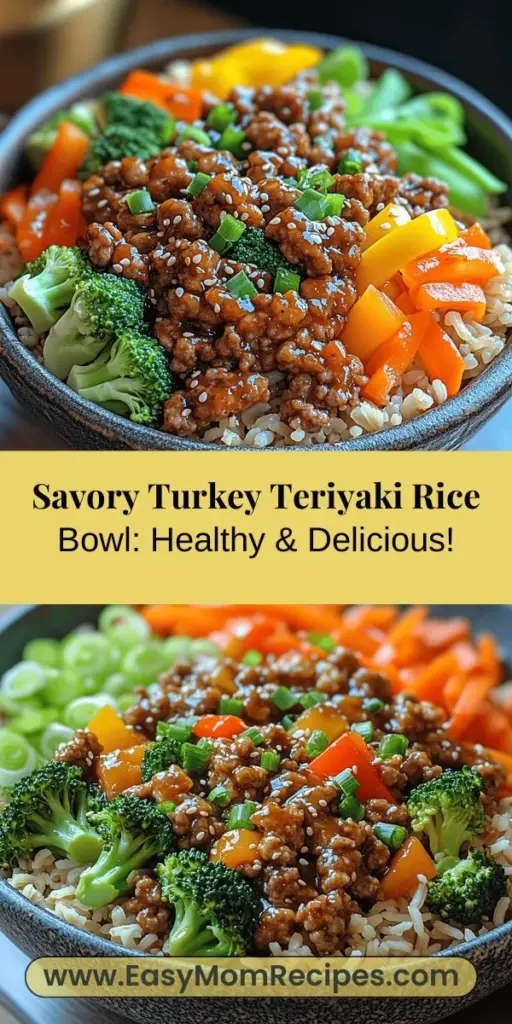 Discover the perfect meal for busy weeknights with the Savory Ground Turkey Teriyaki Rice Bowl. This delicious recipe combines lean ground turkey, fluffy brown rice, and fresh vegetables all drizzled with a homemade teriyaki sauce. Packed with protein and fiber, it's not only healthy but also customizable, allowing you to tailor it to your taste. Quick to prepare and bursting with flavor, this rice bowl is sure to become a favorite in your meal rotation. Enjoy a nutritious and satisfying dish that caters to the whole family!