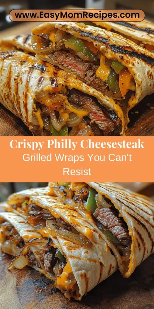 Explore a delicious twist on a classic favorite with Crispy Philly Cheesesteak Grilled Wraps. This easy recipe combines thinly sliced ribeye steak, sautéed onions, and colorful bell peppers, all wrapped in a flour tortilla and grilled to crispy perfection. Perfect for weeknight dinners or game day snacks, these wraps are customizable and packed with mouthwatering flavors. Dive into a savory experience that the whole family will love!