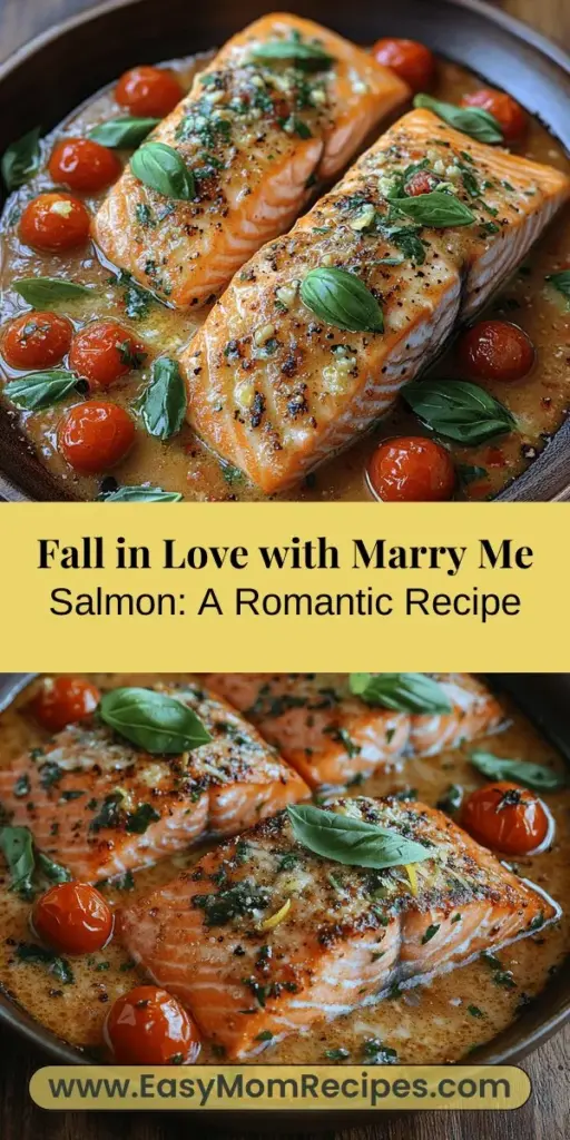 Discover the enchanting Marry Me Salmon recipe, a delightful dish designed to impress and create unforgettable moments. With its succulent salmon fillets, creamy garlic sauce, and the perfect balance of flavors from tomatoes, Dijon mustard, and fresh herbs, this meal is ideal for romantic dinners or special celebrations. Easy to prepare, it promises both nourishment and love in every bite. Invite someone special, and make lasting memories with this heartwarming dish.