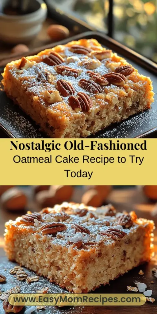 Experience the nostalgia of baking with this old-fashioned oatmeal cake recipe that promises to fill your kitchen with warmth and delightful aromas. With its moist crumb, warm spices, and versatile add-ins like nuts and coconut, this cake is more than just a dessert—it's a comforting reminder of simpler times. Join us as we explore the ingredients and history behind this beloved treat that has stood the test of time, perfect for any occasion.