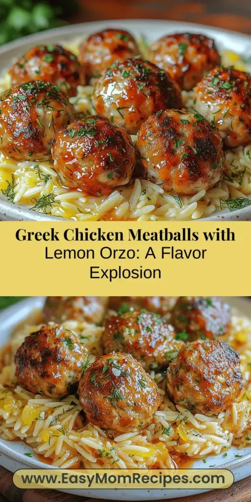Dive into the vibrant world of Greek cuisine with Greek Chicken Meatballs served over zesty Lemon Orzo. This dish beautifully balances flavor and health, featuring lean ground chicken mixed with fresh herbs and whole wheat breadcrumbs. Each tender meatball pairs perfectly with the bright acidity of lemon-infused orzo, making for an easy yet impressive meal. Perfect for family dinners or gatherings, this recipe is sure to delight with its rich Mediterranean flavors!