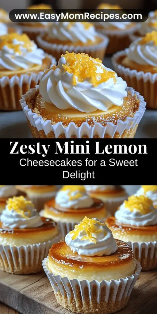 Indulge in the delightful taste of Zesty Mini Lemon Cheesecakes, the perfect dessert for any occasion! These bite-sized treats combine creamy cheesecake with refreshing lemon zest, creating a flavor balance that is sure to impress family and friends. With a simple recipe, even novice bakers can craft these beautiful mini cheesecakes easily. Whether for a summer gathering or a sweet treat at home, these are a must-try dessert that promises to brighten your day.
