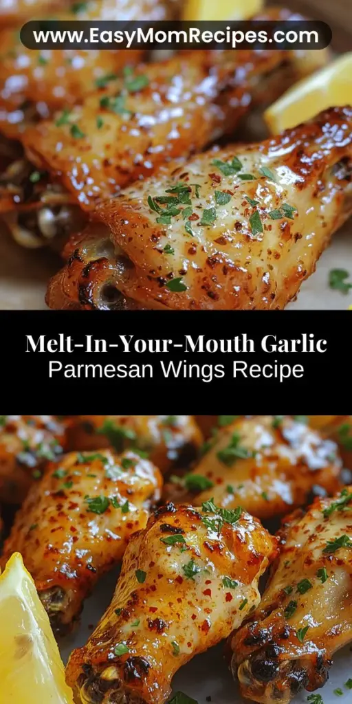 Transform your next gathering with these Melt-In-Your-Mouth Garlic Parmesan Wings! Perfectly baked to ensure a crispy exterior and juicy interior, these wings are coated in a rich garlic butter sauce and topped with freshly grated Parmesan cheese. Ideal for game days or cozy nights in, they offer a delightful twist on a classic favorite. This easy-to-follow recipe guarantees flavor and satisfaction in every bite, making them a must-try for any wing lover!