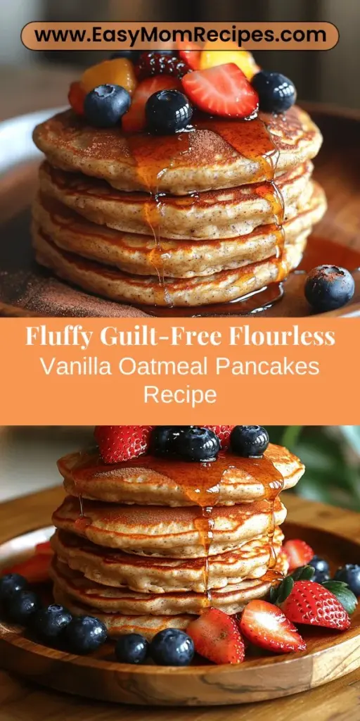 Indulge in a deliciously nutritious breakfast with Fluffy & Guilt-Free Flourless Vanilla Oatmeal Pancakes. Made primarily from wholesome oats, ripe bananas, and almond milk, these pancakes are gluten-free and packed with fiber. Perfect for anyone seeking a healthier option, they offer a satisfying flavor without the guilt. Customize with your favorite toppings, and enjoy a delightful start to your day that aligns with your wellness goals. Quick, easy, and oh-so-fluffy!