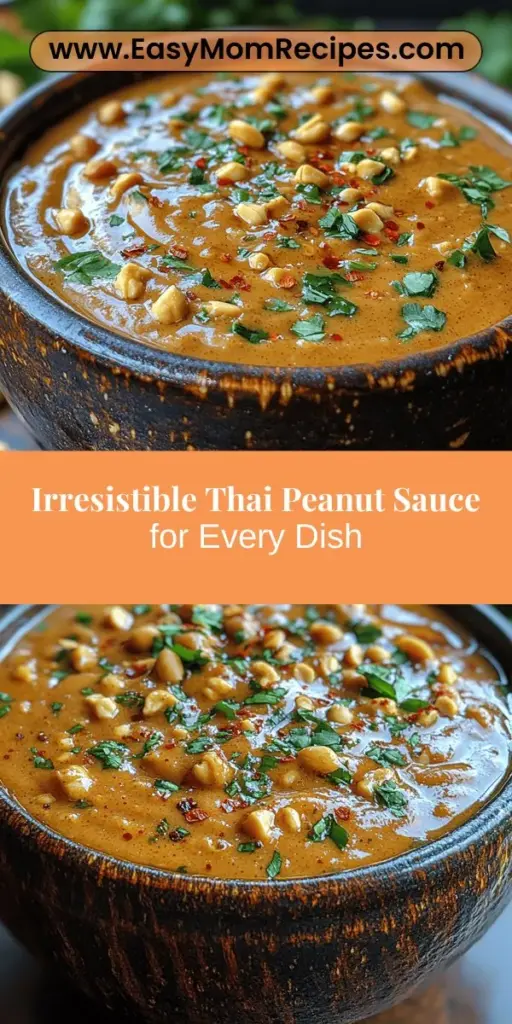 Discover the delectable world of Thai cuisine with our Irresistible Thai Peanut Sauce! This creamy and nutty sauce is easy to make and transforms any dish into an extraordinary culinary experience. Perfect as a dipping sauce for spring rolls, a dressing for salads, or a rich addition to stir-fries and noodles, this recipe is versatile and packed with flavor. Gather simple ingredients like peanut butter, coconut milk, and a few spices, and elevate your meals effortlessly.