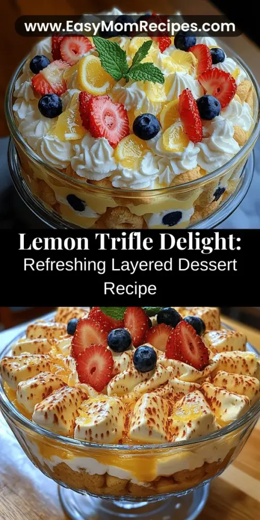 Experience the refreshing delight of Lemon Trifle with this easy-to-follow recipe. This layered dessert expertly combines creamy lemon curd, fluffy whipped cream, and light ladyfinger cookies for a taste sensation that will invigorate any gathering. Perfect for summer barbecues, birthdays, or special occasions, the Lemon Trifle not only looks stunning but also offers a beautiful balance of tartness and sweetness. Discover the joy of creating this elegant treat today!