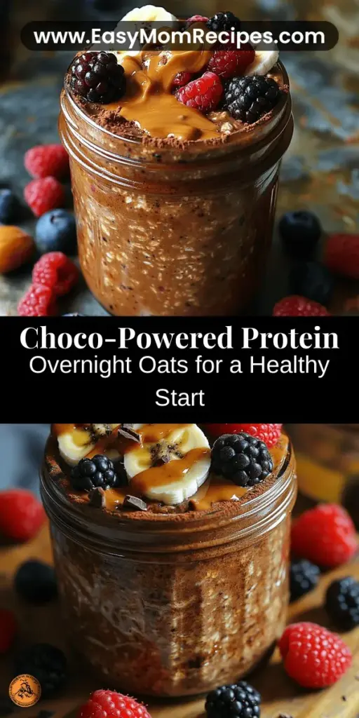 Start your morning right with Choco-Powered Protein Overnight Oats, the perfect blend of convenience, nutrition, and indulgent chocolate flavor. This easy-to-make recipe combines rolled oats with protein-rich ingredients, providing a deliciously satisfying breakfast that keeps you full and energized. Customize your oats with your favorite toppings like fresh fruits, nut butters, or granola for added flavor and texture. Ideal for busy lifestyles, enjoy a nutritious meal ready to go in the fridge!