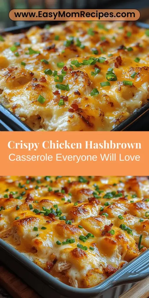 Whip up a comforting dish that brings the whole family together with this Crispy Chicken Hashbrown Casserole! Combining tender shredded chicken, crispy hashbrowns, and gooey cheese, this casserole is perfect for cozy family dinners, brunches, or potluck gatherings. Easy to prepare and packed with flavor, it’s a dish that will quickly become a favorite. Customize it with your favorite ingredients or enjoy it as is for a hearty meal that satisfies everyone. Dive into deliciousness with this crowd-pleaser!