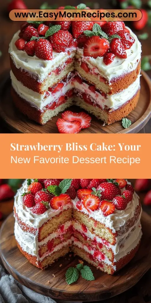 Discover the irresistible Strawberry Bliss Cake, a delightful dessert perfect for any occasion! This moist vanilla sponge is layered with fresh strawberries and topped with a luscious whipped cream frosting, creating a beautiful centerpiece for any gathering. Learn how to craft the perfect cake from understanding the key ingredients to assembling and decorating with fresh fruit. Indulge in a slice of happiness and impress your friends and family with this exquisite treat!