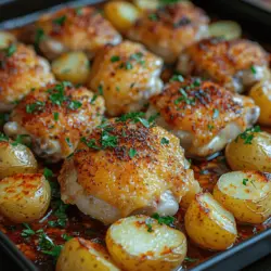 Cheesy Garlic Bliss: One-Pan Chicken & Potatoes