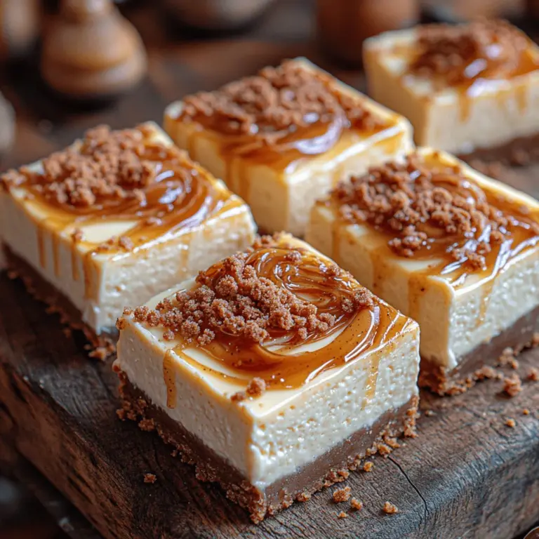 The Decadent Biscoff Cheesecake Bars are a delightful twist on the classic dessert, blending the rich, creamy texture of cheesecake with the unique caramel and spice notes of Biscoff cookies. Originating from the beloved Belgian cookie, Biscoff has captured the hearts of dessert enthusiasts worldwide, making it a perfect ingredient for creating innovative treats. These cheesecake bars not only showcase the exquisite flavor of Biscoff but also offer a luscious, creamy filling that melts in your mouth. The combination of a crunchy Biscoff crust and a smooth cheesecake layer creates an irresistible contrast that will leave anyone craving more.