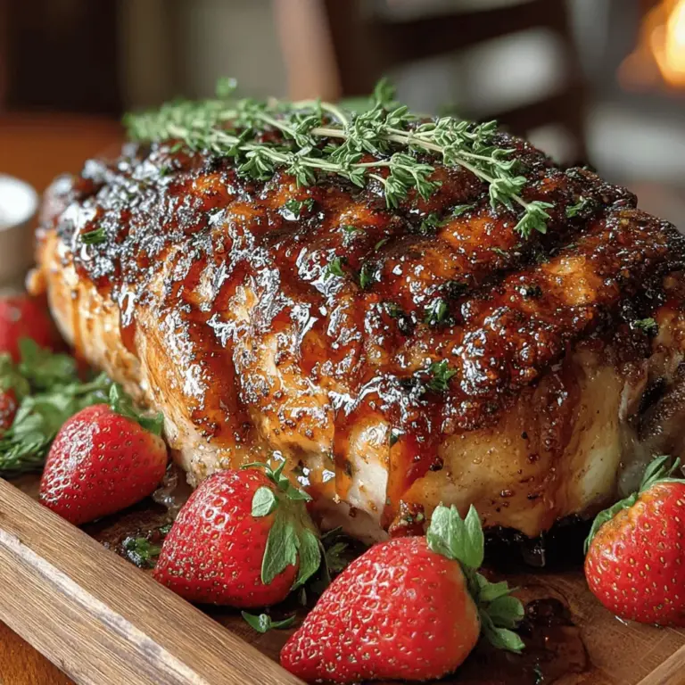 When it comes to festive meals, few dishes command attention quite like a beautifully roasted turkey. The "Sweet & Savory Strawberry Glazed Turkey" takes this traditional centerpiece and elevates it with a unique twist that’s sure to impress your guests. Imagine a succulent turkey, perfectly cooked and coated in a rich, flavorful glaze that balances the sweetness of strawberries with savory undertones. This dish is not just about flavor; it’s about creating a memorable experience for gatherings, whether it’s a holiday feast, a family reunion, or a special celebration.
