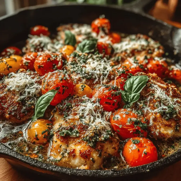 In the world of quick and delicious dinners, the Fresh & Zesty Pesto Chicken & Tomato Skillet stands out as a versatile and flavorful recipe. This dish harmoniously blends succulent chicken with vibrant cherry tomatoes, all infused with the aromatic essence of fresh basil pesto. Whether you're navigating a busy weeknight or looking to impress guests at a dinner party, this skillet meal delivers a delightful balance of freshness and comfort without requiring extensive culinary skills or hours in the kitchen.