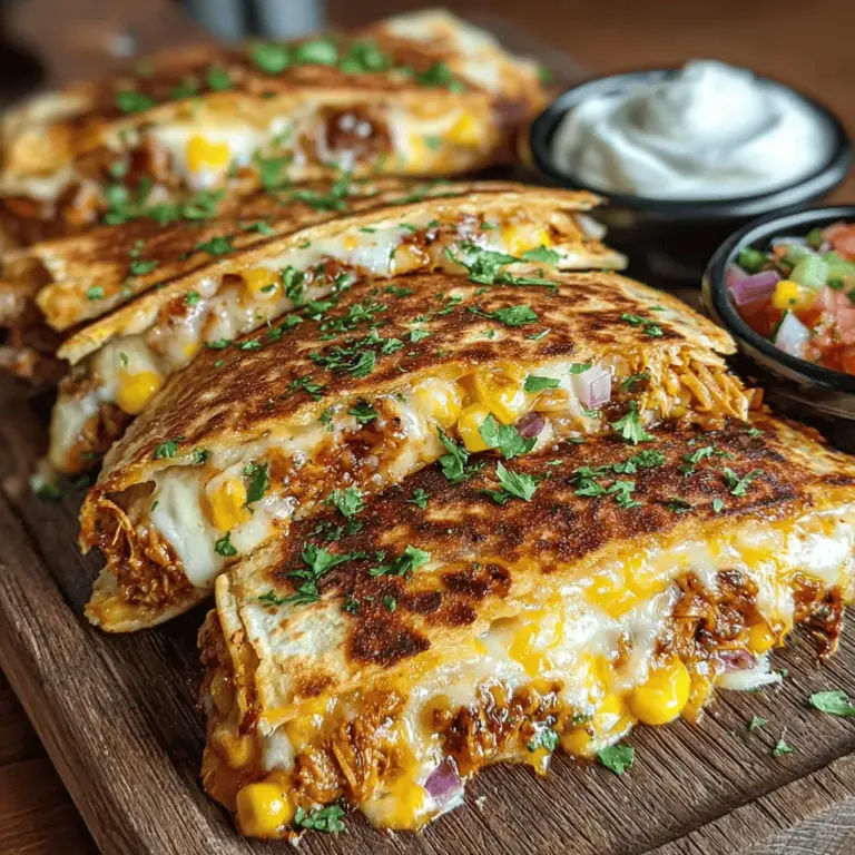 Quesadillas are a beloved staple in Mexican cuisine, celebrated for their versatility and ease of preparation. These delightful creations, typically made with tortillas filled with cheese and various ingredients, can be customized to suit any palate. Among the myriad variations, the Smoky Delight Grilled BBQ Chicken Quesadillas stand out as a tantalizing option that combines the smoky richness of BBQ chicken with the gooey goodness of melted cheese. This recipe is not just a meal; it’s a culinary experience that brings together flavors, textures, and the joy of sharing food with loved ones.