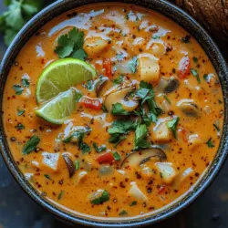 Creamy Thai Coconut Soup is a dish that beautifully embodies the vibrant and aromatic essence of Thai cuisine. Known for its rich flavors and comforting texture, this soup is a staple in many Thai households, celebrated not only for its taste but also for its nourishing qualities. The combination of creamy coconut milk, fragrant spices, and fresh vegetables makes it an ideal choice for a quick weeknight dinner or an inviting offering at a cozy gathering with friends and family. Whether you're a devoted fan of Thai food or a newcomer eager to explore its delicious offerings, this recipe promises to deliver a satisfying experience that can be easily adapted to suit both vegetarian and non-vegetarian preferences.