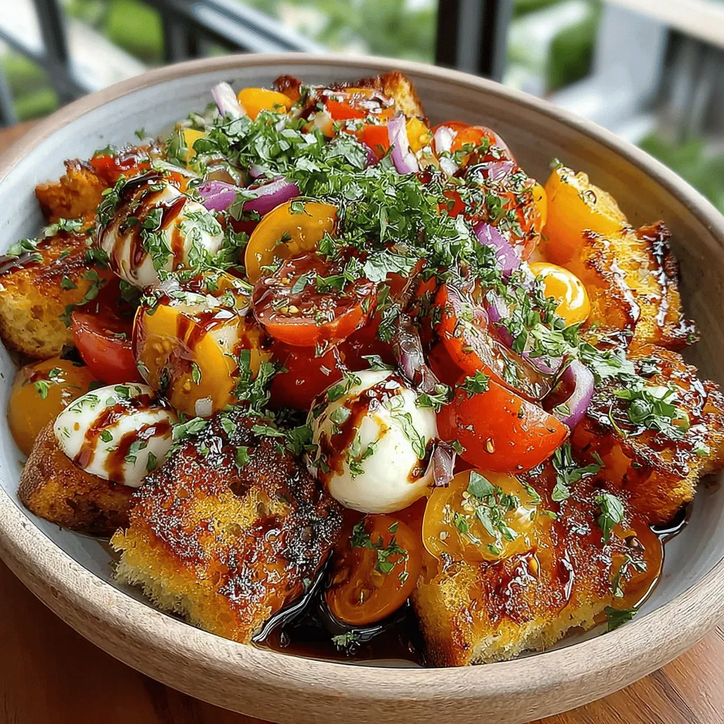 Panzanella, a traditional Italian salad, is a vibrant celebration of summer's bountiful harvest. Its origins trace back to the rustic kitchens of Tuscany, where frugal cooks transformed stale bread and ripe vegetables into a delicious dish. This Italian classic is more than just a salad; it's a reflection of the region's culinary ethos—using simple, high-quality ingredients to create something extraordinary. At the heart of this Heirloom Tomato & Mozzarella Panzanella is the marriage of juicy heirloom tomatoes and creamy fresh mozzarella, making for a dish that is as visually appealing as it is flavorful.