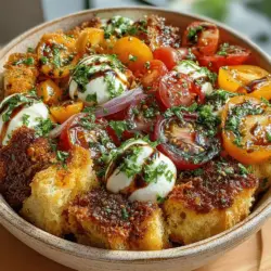 Panzanella, a traditional Italian salad, is a vibrant celebration of summer's bountiful harvest. Its origins trace back to the rustic kitchens of Tuscany, where frugal cooks transformed stale bread and ripe vegetables into a delicious dish. This Italian classic is more than just a salad; it's a reflection of the region's culinary ethos—using simple, high-quality ingredients to create something extraordinary. At the heart of this Heirloom Tomato & Mozzarella Panzanella is the marriage of juicy heirloom tomatoes and creamy fresh mozzarella, making for a dish that is as visually appealing as it is flavorful.