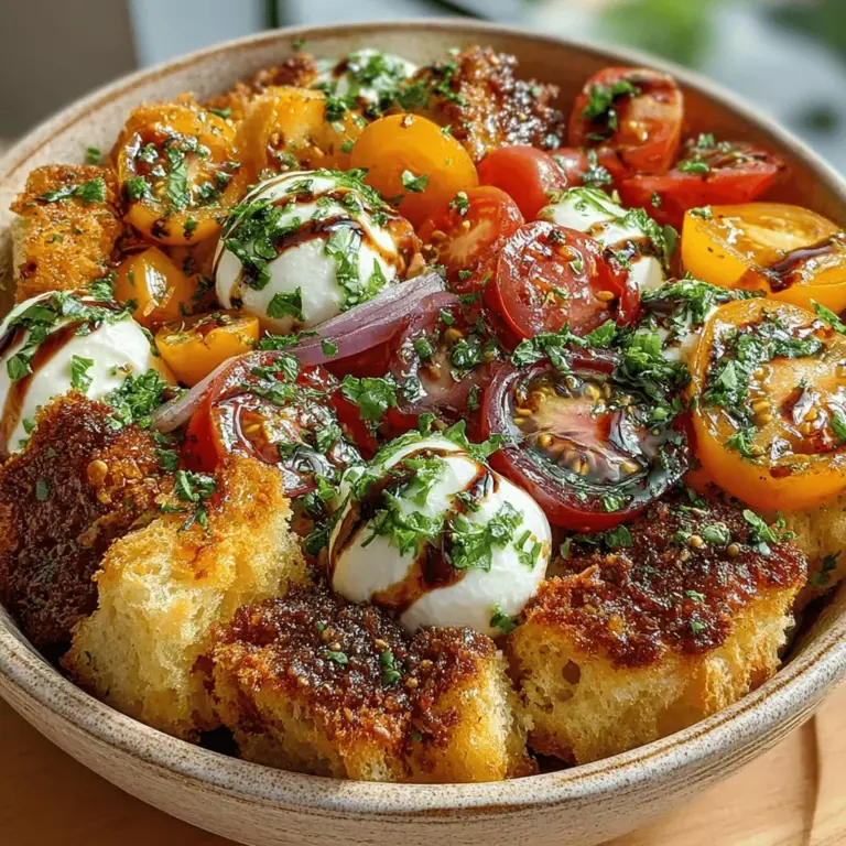 Panzanella, a traditional Italian salad, is a vibrant celebration of summer's bountiful harvest. Its origins trace back to the rustic kitchens of Tuscany, where frugal cooks transformed stale bread and ripe vegetables into a delicious dish. This Italian classic is more than just a salad; it's a reflection of the region's culinary ethos—using simple, high-quality ingredients to create something extraordinary. At the heart of this Heirloom Tomato & Mozzarella Panzanella is the marriage of juicy heirloom tomatoes and creamy fresh mozzarella, making for a dish that is as visually appealing as it is flavorful.