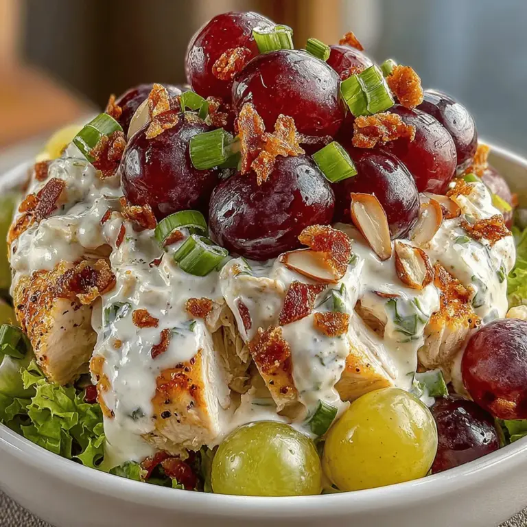 When it comes to refreshing and nutritious meals, the Crisp & Colorful Chicken Salad with Grapes & Almonds truly stands out. Bursting with vibrant colors and fresh ingredients, this salad is not only a feast for the eyes but also a celebration of flavors and textures. The delightful crunch of toasted almonds pairs perfectly with the juicy sweetness of grapes, creating a dynamic combination that tantalizes the taste buds. This versatile dish can serve as a satisfying main course or a delightful side, making it suitable for a variety of occasions, from casual lunch gatherings to elegant dinner parties.