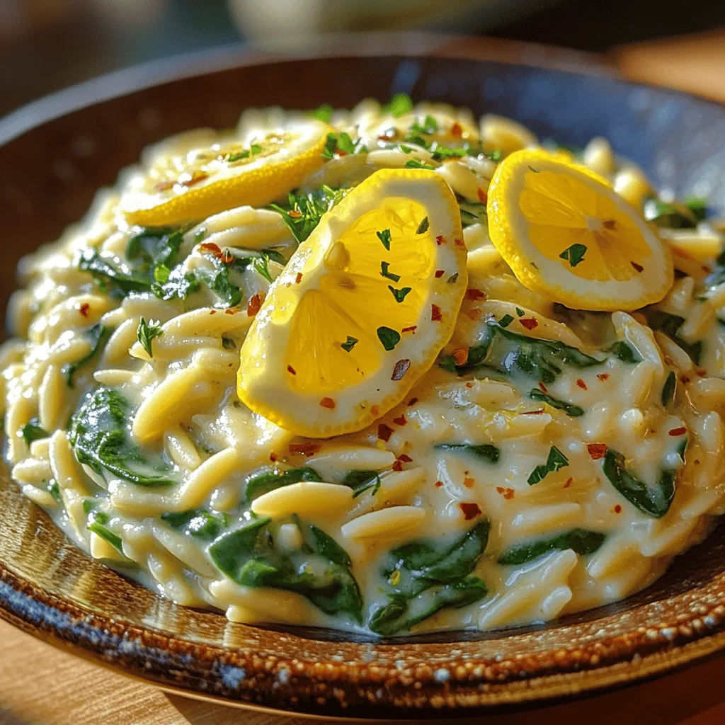 Zesty Creamy Lemon Orzo with Spinach is a delightful dish that brilliantly combines the comforting textures of creamy pasta with the vibrant flavors of fresh ingredients. This recipe is not only quick to prepare but also packed with nutrients, making it an ideal meal for busy weeknights or a sophisticated dish to impress guests at dinner parties. The bright acidity from the lemon and the earthy notes from the spinach create a harmonious balance that elevates the humble orzo into a culinary masterpiece.