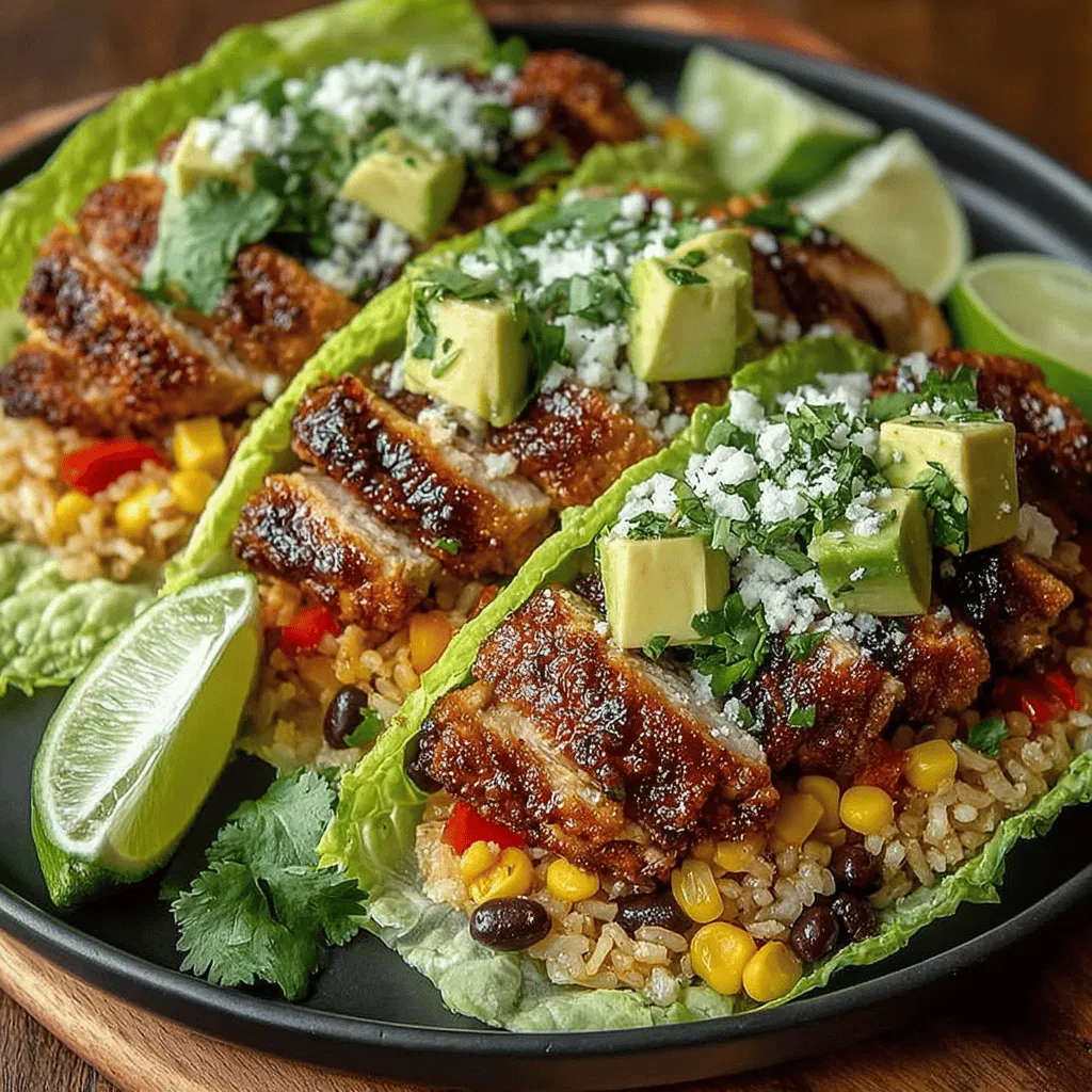 When it comes to vibrant, mouthwatering meals that are packed with flavor yet light on the waistline, Zesty Lime Chicken & Rice Lettuce Wraps stand out as a fantastic option. This dish is a delightful blend of juicy chicken thighs marinated in a zesty lime mixture, combined with wholesome brown rice, fresh vegetables, and black beans, all wrapped in crisp lettuce leaves. Perfect for those seeking a refreshing change from traditional wraps or sandwiches, this recipe offers a tantalizing taste experience while being a nourishing choice.