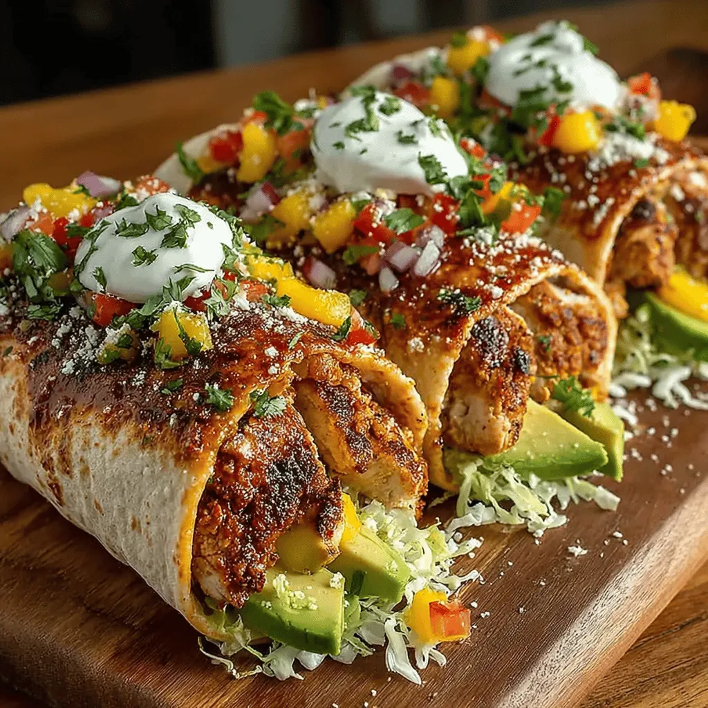 <strong>Introduction</strong>” /></p>
</p>
<h2>Importance of Ingredient Freshness for Flavor</h2>
</p>
<p>When crafting your Tropical Delight Grilled Chicken Mango Salsa Wraps, the freshness of your ingredients plays a crucial role in achieving vibrant flavors. Fresh ingredients not only enhance the taste but also boost the nutritional value of your dish. Choosing ripe mangoes, crisp vegetables, and high-quality chicken will ensure that every bite bursts with flavor.</p>
</p>
<p>Using seasonal produce is also a smart choice, as it tends to be more flavorful and less expensive. For the best mango salsa, select mangoes that are slightly soft to the touch, indicating ripeness. In addition, fresh herbs like cilantro add a fragrant touch, elevating your salsa’s flavor profile. The freshness of the ingredients is paramount; it’s the difference between an ordinary dish and an extraordinary one.</p>
</p>
<h2>Balancing Sweetness and Heat in the Salsa</h2>
</p>
<p>The magic of the mango salsa lies in its balance of sweetness and heat. The natural sweetness of ripe mangoes pairs beautifully with the heat from jalapeños or other chili peppers. This dynamic duo creates a delightful contrast that tantalizes the taste buds. When preparing your salsa, consider how much heat you desire in your dish. Start with a small amount of diced jalapeño and adjust to taste, allowing the sweetness to shine through without overpowering it.</p>
</p>
<p>To enhance the flavor further, adding a squeeze of lime juice brightens the salsa and brings all the components together. This citrusy note not only complements the mango but also adds a refreshing tang, making it perfect for the grilled chicken. Remember, the goal is to create a harmonious balance that excites the palate and leaves you craving more.</p>
</p>
<h2>Variations of the Salsa for Different Flavor Profiles</h2>
</p>
<p>While the classic mango salsa is undoubtedly delicious, there are endless variations to consider, allowing you to customize it to your liking. For a tropical twist, try adding diced pineapple to the salsa. The pineapple’s acidity and sweetness will complement the mango and add another layer of flavor.</p>
</p>
<p>If you prefer a spicier kick, consider incorporating diced habanero or serrano peppers. These peppers pack a serious punch, so start with a small amount and taste as you go. Alternatively, for a milder salsa, use bell peppers instead of jalapeños. You can also experiment with herbs; swapping cilantro for mint or basil can provide a unique flavor profile.</p>
</p>
<p>Remember, the beauty of salsa lies in its versatility. Feel free to mix and match ingredients to create a salsa that perfectly suits your taste and the occasion.</p>
</p>
<h2>Grilling the Chicken</h2>
</p>
<h3>Importance of Preheating the Grill for Even Cooking</h3>
</p>
<p>Before you start grilling, it’s essential to preheat your grill. This step ensures that the chicken cooks evenly and develops those coveted grill marks while sealing in the juices. Preheating your grill to medium-high heat (about 375°F to 450°F) will create an ideal cooking environment for the chicken. This not only helps in achieving a perfectly cooked piece of chicken but also reduces the chances of sticking to the grill grates.</p>
</p>
<p>After preheating, you can brush the grill grates with a little oil to prevent sticking and enhance the grilling experience.</p>
</p>
<h3>Tips for Checking for Doneness</h3>
</p>
<p>To ensure your chicken is cooked thoroughly, using a meat thermometer is the most reliable method. The internal temperature of the chicken should reach 165°F. Insert the thermometer into the thickest part of the breast without touching the bone for an accurate reading.</p>
</p>
<p>If you don’t have a thermometer, you can check for doneness by cutting into the thickest part of the chicken. The juices should run clear, and the meat should no longer be pink. Allow the grilled chicken to rest for a few minutes before slicing; this will help retain the juices and keep the meat tender.</p>
</p>
<h3>Suggestions for Alternative Cooking Methods</h3>
</p>
<p>If you don’t have access to a grill, fear not! You can achieve similar results using your stovetop or oven. For stovetop grilling, heat a grill pan over medium-high heat and cook the chicken for about 6-7 minutes on each side, depending on thickness. Alternatively, baking is another great option; preheat your oven to 375°F, place the seasoned chicken breasts on a baking sheet, and bake for 25-30 minutes or until fully cooked.</p>
</p>
<p>Each of these methods will yield delicious, flavorful chicken that pairs perfectly with your mango salsa.</p>
</p>
<h2>Assembling the Wraps</h2>
</p>
<h3>Warming Tortillas for Easy Handling</h3>
</p>
<p>Warming your tortillas is a simple yet essential step in assembling your wraps. This makes them more pliable and easier to fold without tearing. You can warm them in a dry skillet over medium heat for about 30 seconds on each side or wrap them in a damp paper towel and microwave them for about 15-20 seconds.</p>
</p>
<p>Using fresh, soft tortillas will enhance the overall experience of your wraps, making them more enjoyable to eat.</p>
</p>
<h3>Layering Techniques for Optimal Flavor and Texture</h3>
</p>
<p>When it comes to assembling your Tropical Delight Grilled Chicken Mango Salsa Wraps, layering is key. Start with a warm tortilla as your base. Place sliced grilled chicken in the center, followed by a generous scoop of mango salsa. For added flavor and texture, consider layering in some crunchy lettuce or fresh spinach. This not only adds a refreshing crunch but also balances the richness of the chicken.</p>
</p>
<p>To elevate your wraps further, you might want to include slices of avocado for creaminess or crumbled feta cheese for a tangy bite. Don’t forget to drizzle some lime juice over the top for an extra zesty kick. Finally, fold the sides of the tortilla inward and roll it up tightly from the bottom to secure all the delicious fillings inside.</p>
</p>
<h3>Options for Additional Toppings</h3>
</p>
<p>Feel free to customize your wraps with additional toppings to suit your taste. Consider adding a dollop of Greek yogurt or sour cream for creaminess and tang. A sprinkle of toasted nuts or seeds can provide a satisfying crunch, while fresh herbs like cilantro or green onions can add brightness.</p>
</p>
<p>You can also experiment with different types of tortillas, such as whole wheat, spinach, or corn, to add variety and accommodate dietary preferences.</p>
</p>
<h2>Serving Suggestions</h2>
</p>
<h3>Presentation Ideas for Serving the Wraps</h3>
</p>
<p>When it comes to serving your Tropical Delight Grilled Chicken Mango Salsa Wraps, presentation matters. Consider slicing the wraps in half diagonally and arranging them on a colorful platter. Garnishing with extra mango salsa and a few lime wedges will not only make for an appealing display but also invite your guests to indulge.</p>
</p>
<h3>Pairing Suggestions</h3>
</p>
<p>These wraps are incredibly versatile, making them perfect for a variety of occasions. For a complete meal, consider pairing your wraps with light and refreshing side dishes such as a mixed green salad or roasted vegetables. You can also serve them with sweet potato fries or a quinoa salad for added texture and nutrition.</p>
</p>
<p>Beverage pairings can elevate the experience even further. Light and fruity drinks like a tropical punch, iced tea, or a crisp white wine will complement the wraps beautifully.</p>
</p>
<h3>Versatility of the Recipe for Different Occasions</h3>
</p>
<p>The beauty of this recipe lies in its versatility. Whether you’re hosting a casual family dinner, planning a picnic, or prepping meals for the week ahead, these wraps fit seamlessly into any setting. They can be made in advance and stored in the refrigerator, making them an excellent choice for meal prep. Simply wrap them tightly in foil or parchment paper for easy transport and storage.</p>
</p>
<h2>Conclusion</h2>
</p>
<p>In summary, the Tropical Delight Grilled Chicken Mango Salsa Wraps are a delightful fusion of flavors that showcases the vibrant tastes of summer. With the balance of sweetness and heat in the salsa, the juicy grilled chicken, and the customizable wraps, this recipe stands out as a nutritious meal choice that everyone will love.</p>
</p>
<p>Embracing tropical flavors and healthy ingredients can transform your meals and bring joy to your dining experience. Cooking is not just about nourishment; it’s about creating memories and sharing delicious meals with loved ones. So gather your ingredients, fire up the grill, and enjoy the process of making these delightful wraps. Your taste buds will thank you!</p>
</div>