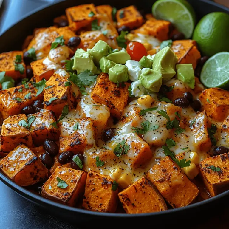 In the realm of comfort food, nachos hold a special place in many hearts. However, the traditional nacho experience often comes laden with calories and less-than-ideal ingredients. Enter the Sweet Potato Nacho Skillet, a vibrant and healthier alternative that brilliantly combines the rich flavors of savory toppings with the natural sweetness of sweet potatoes. This dish isn’t just a meal; it’s an experience that invites you to savor every bite. Perfect for casual family dinners, game-day gatherings, or even as a standout appetizer at parties, the Sweet Potato Nacho Skillet captivates with its eye-catching presentation and satisfying flavors.