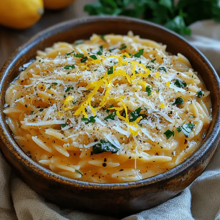 Citrus Zest Delight: Creamy Lemon Garlic Orzo is a culinary gem that perfectly balances creamy richness with vibrant citrus flavors. This dish has gained a loyal following among food enthusiasts for its refreshing taste and versatility—serving as an ideal side or a hearty main course. The significance of this recipe lies not only in its delightful flavor but also in its ability to evoke a sense of comfort and joy with every bite.