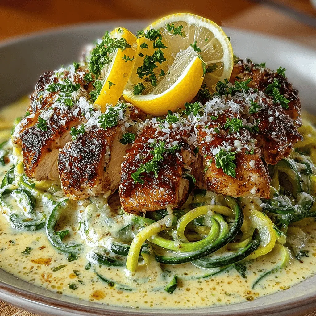 In the world of culinary delights, few dishes manage to strike a harmonious balance between rich flavors and health-conscious ingredients quite like Zesty Creamy Lemon Garlic Chicken with Zoodles. This dish is not only a feast for the senses but also a celebration of clean eating. Combining tender chicken breasts with the vibrant, fresh flavors of lemon and garlic, all while substituting traditional pasta with zoodles—spiralized zucchini noodles—this recipe is a modern twist on comfort food that caters to those seeking a lighter meal without compromising on taste.