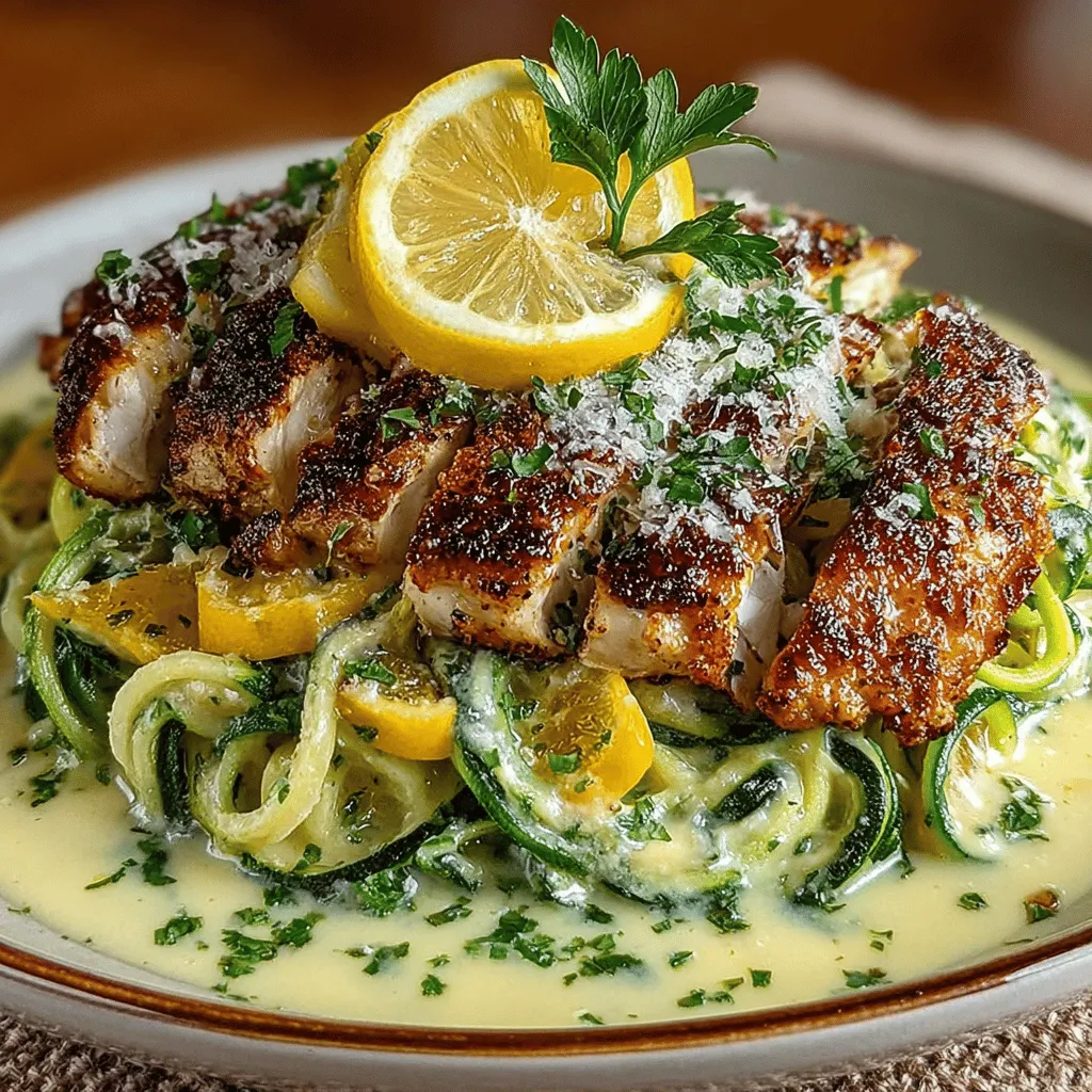 In the world of culinary delights, few dishes manage to strike a harmonious balance between rich flavors and health-conscious ingredients quite like Zesty Creamy Lemon Garlic Chicken with Zoodles. This dish is not only a feast for the senses but also a celebration of clean eating. Combining tender chicken breasts with the vibrant, fresh flavors of lemon and garlic, all while substituting traditional pasta with zoodles—spiralized zucchini noodles—this recipe is a modern twist on comfort food that caters to those seeking a lighter meal without compromising on taste.